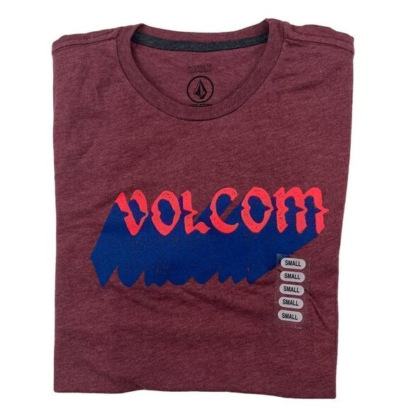 New Volcom Men US S Red T-Shirt Crew Neck Short Sleeve Logo Casual  Night Creep - Picture 2 of 9